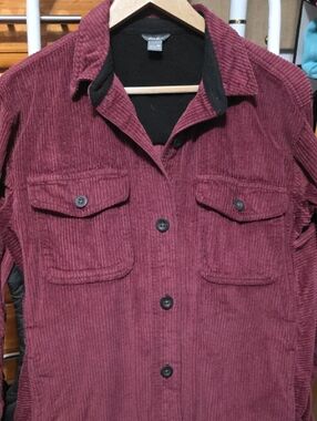 Eddie Bauer Black Fleece-Lined Jacket with Maroon Trim